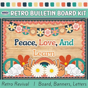 Retro Groovy Bulletin Board Kit-Classroom Door Decor-Modern Teacher Resources-Rainbow Floral Decorations-Back To School Motivational Board