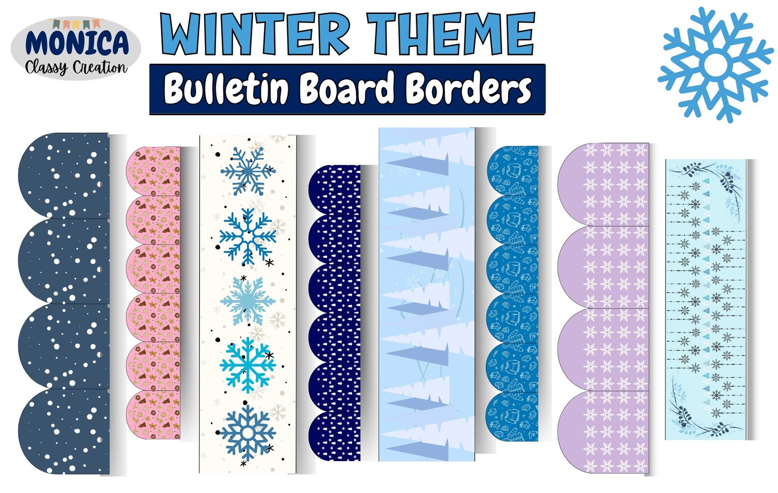 Pin Up Borders Winter Bulletin Board Borders Printable-snowflake Theme Classroom Decor ...