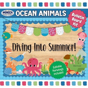 Ocean Animals Summer Bulletin Board Kit-End Of The Year Classroom Door Decor- Diving Into Summer-May and June Bulletin Board Kit