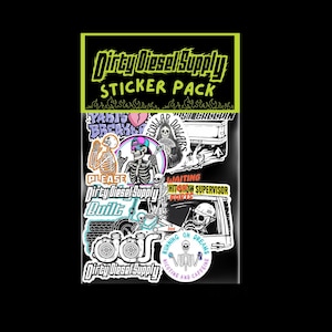 Mechanic Sticker Pack — Set of 11 Funny Truck Toolbox Decals — Diesel Shop Humor Stickers — Dirty Diesel Supply