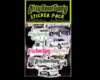 Truck Sticker Pack — Set of 7 Vinyl Decals — Diesel Truck Toolbox & Window Stickers — Dirty Diesel Supply