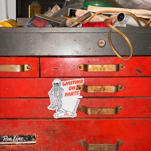 Waiting On Parts Skeleton Jack Stand Vinyl Decal — Funny Truck Car Toolbox Sticker — Dirty Diesel Supply Best Seller image 7