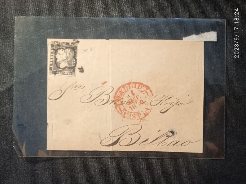 EDIFIL N1 on letter front 6 quarters Isabel II 1850 image 1