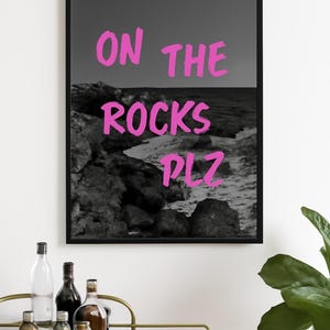 オン・ザ・ロックス・プリント、面白いウォールアート、トレンディなアパートのインテリア、レトロなウォールアート、カクテルバーカートのウォールアート、印刷可能なデジタルアートデザイン