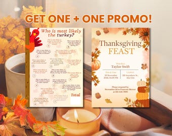 Thanksgiving Printable Game | Family Dinner Table Invitation | Party Game | Editable Thanksgiving Bundle