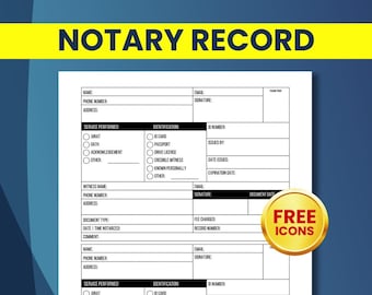 Notary Record Editable Template | Notary Journal | Notary Law Icons | Instant Download PDF | Professional Notary Public Log Book