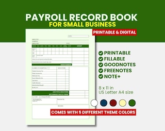 Payroll Record Book for Small Business | Printable & Digital | Goodnotes, Freenotes, Note+ Compatible | Employee Pay Tracker
