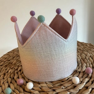 Crown fabric crown name crown in shimmer/glitter customizable muslin crown birthday child • rainbow glitter crown • limited