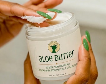 Aloe-Butter, Körperbutter für trockene Haut, Sheabutter-Feuchtigkeitscreme, Aloe-Vera-Körpercreme, Traubenkernöl-Lotion, Naturkosmetik, für empfindliche Haut