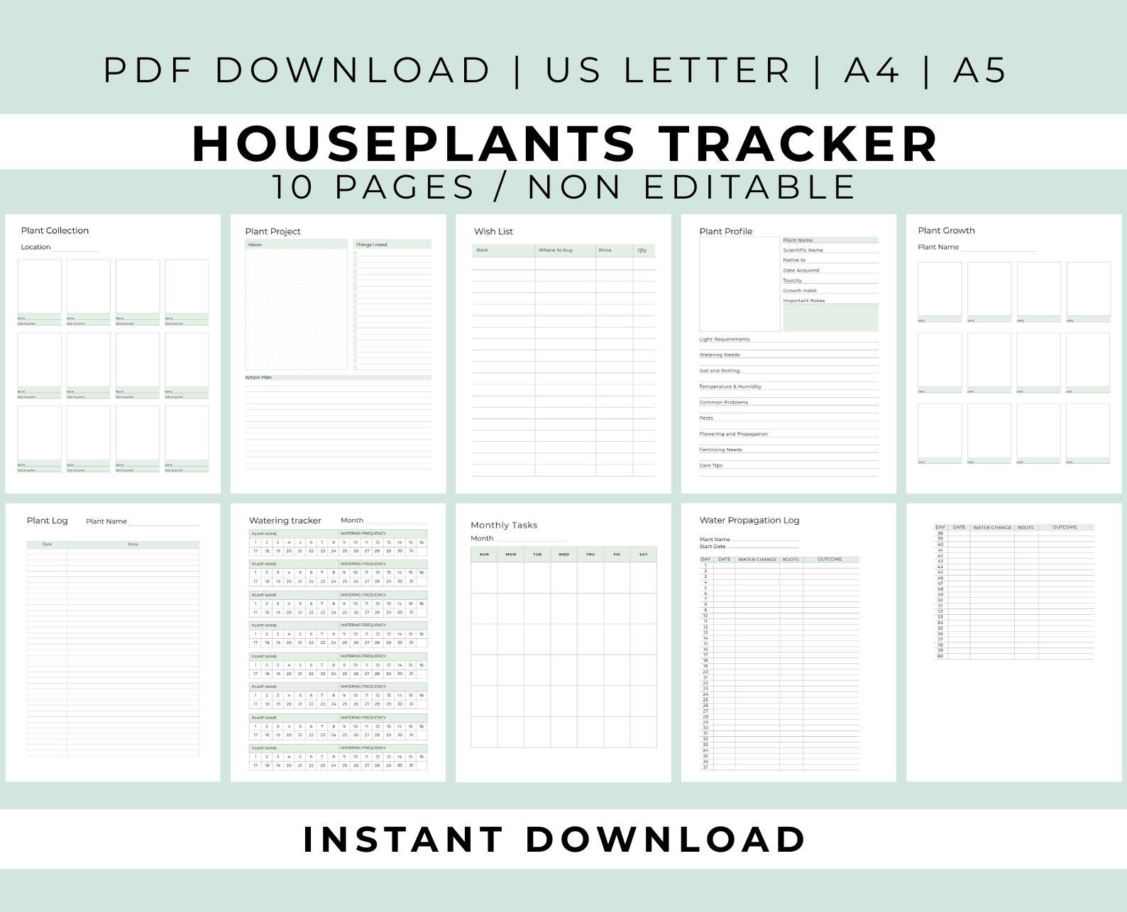 Plant Care Tracker Printable | Houseplant Journal | Watering Schedule ...