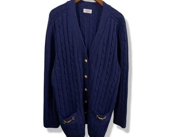 Authentic Celine royal blue  gold buttons cardigan sweater 2000s