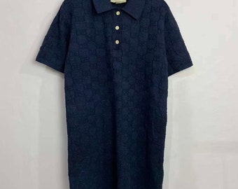 Authentic Vintage Gucci monogram blue polo collar long tee / dress 2000s