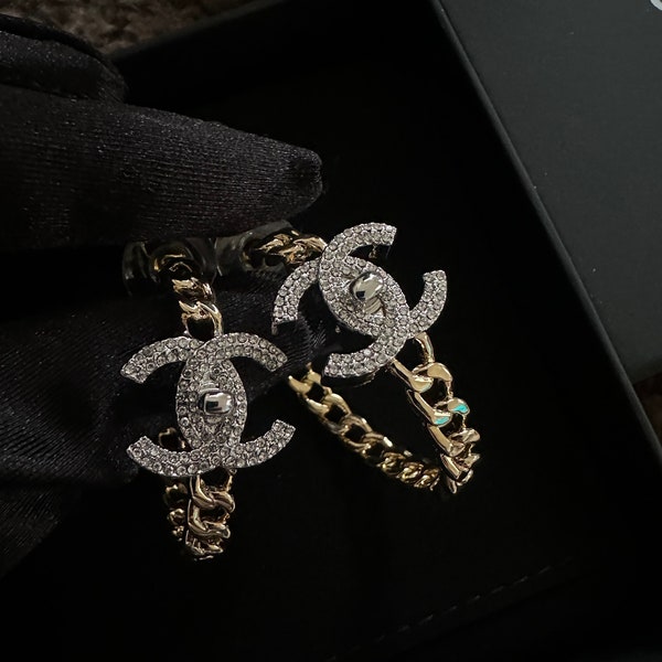 Original 2000s Chanel elegant crystal hoop post earrings