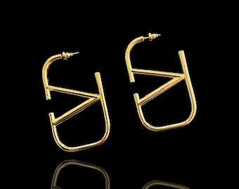 Original classic 2000s Valentino crystal V signature hoop earrings