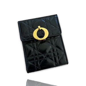 Authentic 1990s Christian Dior black leather gold buckle wallet