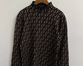 Authentic Vintage Fendi 1980 Zucca Turtle Neck Sweater Top