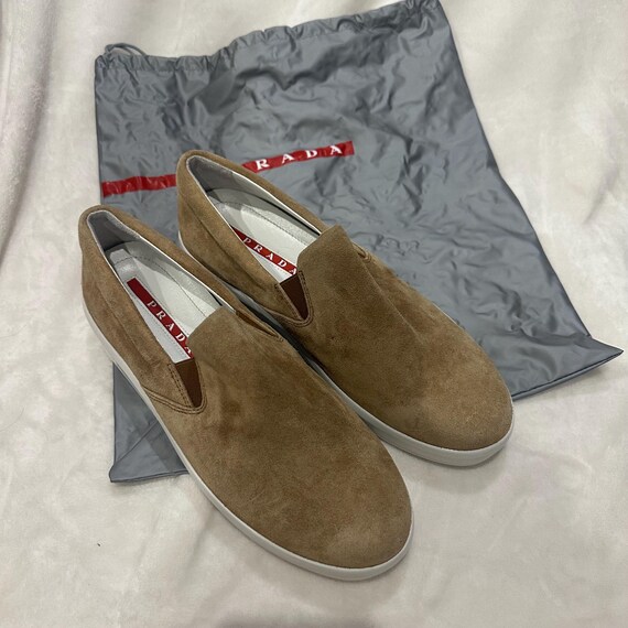 Authentic Prada khaki suede loafer shoes 2000s