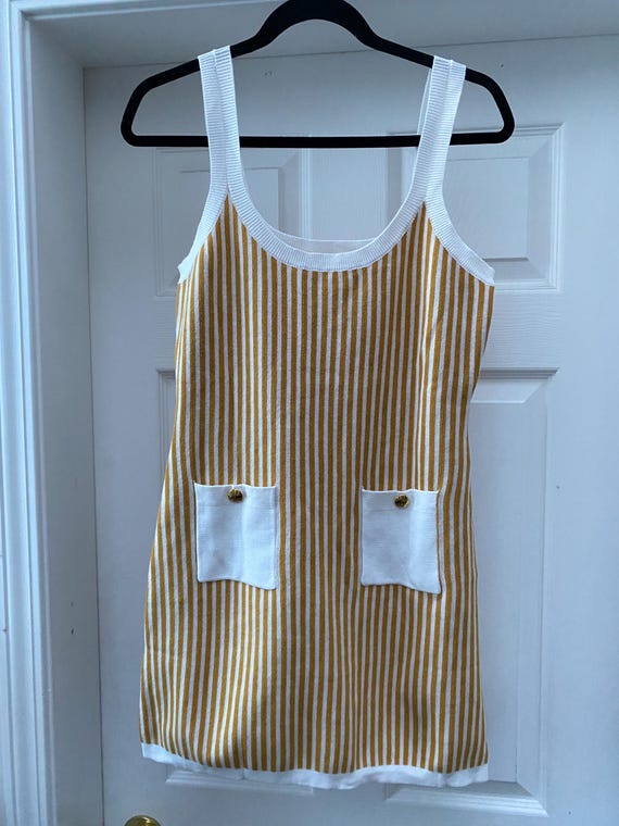 Celine, Authentic Celine white mustard yellow straps tank top dress 2000s