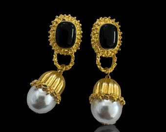 Vintage Bauer Matt gold big drop earrings 1991