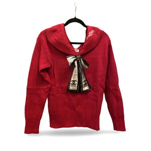 Vintage classic Coco Chanel 1990s pullover scarf  red sweater