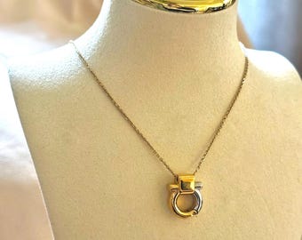 Classic Ferragamo silver and gold pendant with gold chain necklace 2000s