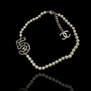 Original Chanel no.5 leather crystals pearls necklace 2000s