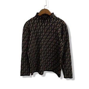 Autêntico suéter vintage Fendi 1980 com gola tartaruga zucca