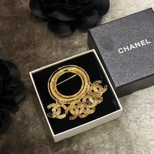 CHANEL Vintage CC Clover Gold Metal Pin Brooch CC Logo Circa 1994