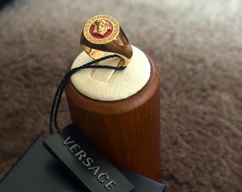 Authentic 2000s Versace 3d  Medusa pink gold ring