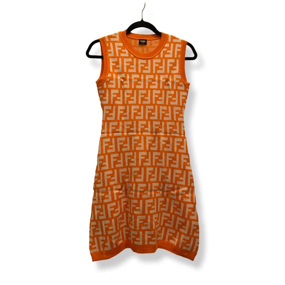 Fendi, Authentic classic Fendi monogram orange sweater short dress 2000s