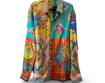 本物ヴェルサーチ メデューサ バロック シルク ヘリテージフィット ブラウス シャツ 2000年代