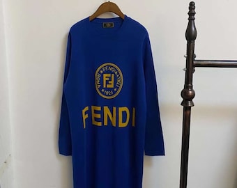 Authentic Vintage Fendi 1990s blue long sweater dress