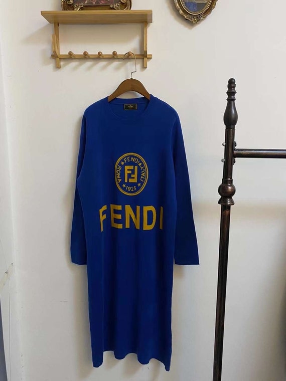 Authentic Vintage Fendi 1990s blue long sweater d… - image 1