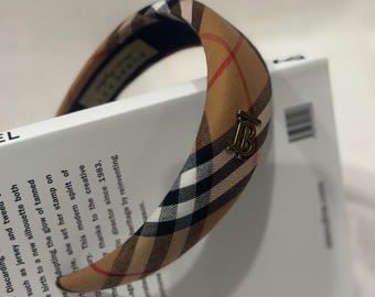 Burberry Vintage Plaid Padded Headband Vintage Burberry Head Band, Plaid Hair Accessory, English  main image 2