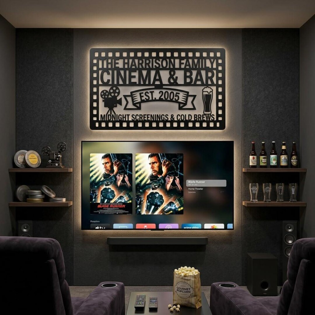 Custom Home Theater Sign, Personalized Cinema and Bar Metal Wall Art ...