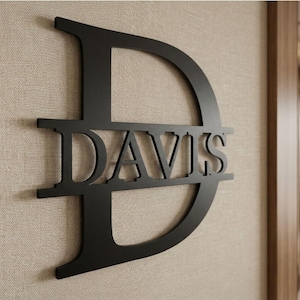 Custom Minimalist Metal Sign, Modern Split Letter Monogram, Family Name Wall Art, Last Name Initial Sign, Elegant Housewarming Gift