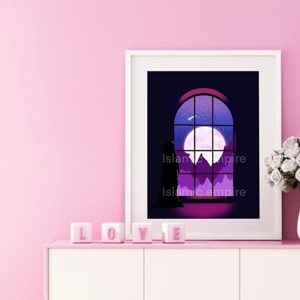 Fantasy palace print, colourful mountain mid century  wallart, girls bedroom decor, room wall decor, room decor for teen girls, gift for her