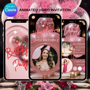 Animierte Geburtstagseinladung Vorlage Rosa Geburtstagseinladung für Mädchen Geburtstags-Party Einladung mit Foto Animierte Video einladen.