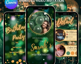 Green Animated Birthday Video Invitation: Photo Template (Digital Download)
