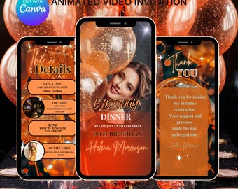 Orange Birthday Dinner Invitation: Editable Evite Template (Digital Download)