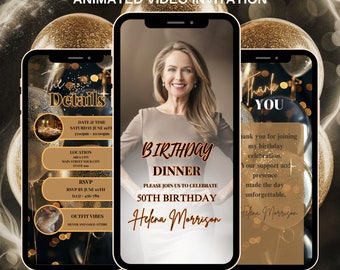 Gold Birthday Dinner Invitation: Editable Evite Template (Digital Download)
