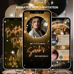 Animated Birthday Invitation Template Gold Birthday invite for girls Birthday party Invitation with photo Animated Video Invite.
