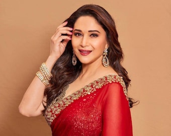 Red Georgette Bollywood Saree: Embroidery, Zari & Sequins Work