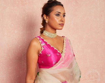 Floral Print Organza Saree: Indian Bollywood Party Wedding Wear