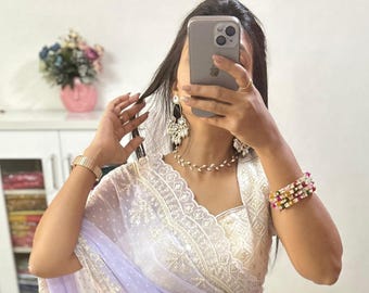 Embroidery Butti Chiffon Saree: Indian Wedding Party Wear