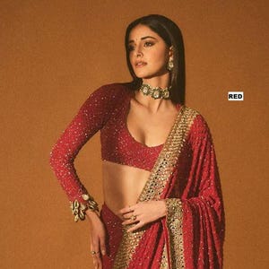 Red Sequin Georgette Saree: Party Wedding Wear