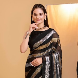 Soft Georgette Sequin Saree: Indian Wedding Party Wear