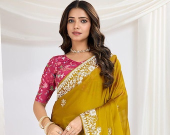 Embroidered Rangoli Silk Saree: Bollywood Designer Wedding Sari