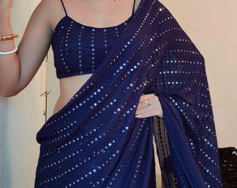 Designer Georgette Saree: Bollywood Embroidery, Party Wedding Wear