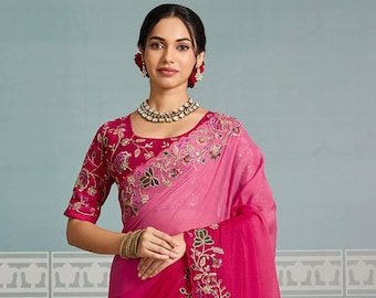 Red Georgette Saree: Bollywood Dori & Sequin Work, Party Wedding Wear
